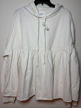 Women's AERIE PEPLUM HOODIE Cream Drawstring Hooded Peplum Sweatshirt Medium NWT